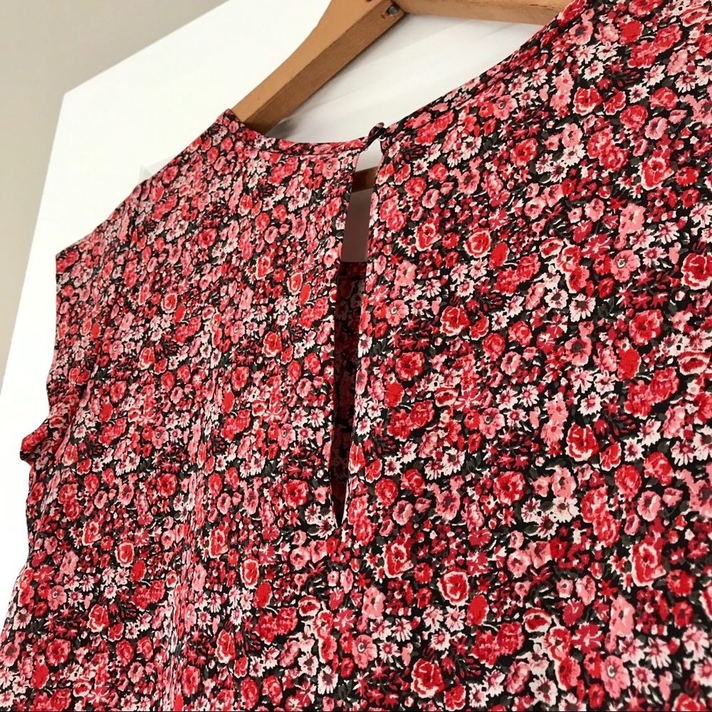 Joie Floral Print Silk Blouse Sz Small with MEASUREMENTS Red Pink Black - Picture 6 of 7